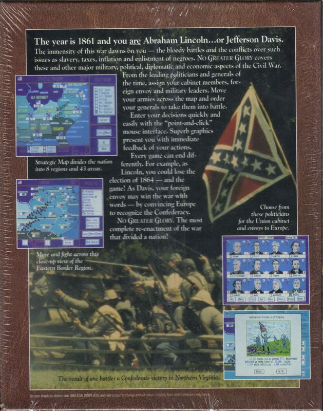 Back Cover for No Greater Glory: The American Civil War (DOS)