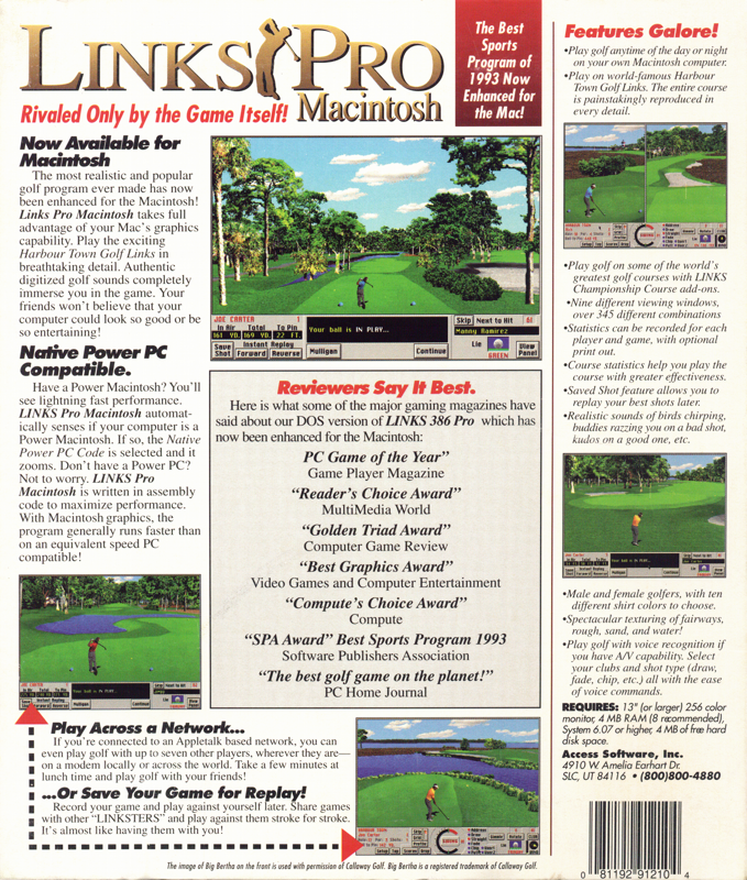 Back Cover for Links 386 Pro (Macintosh)