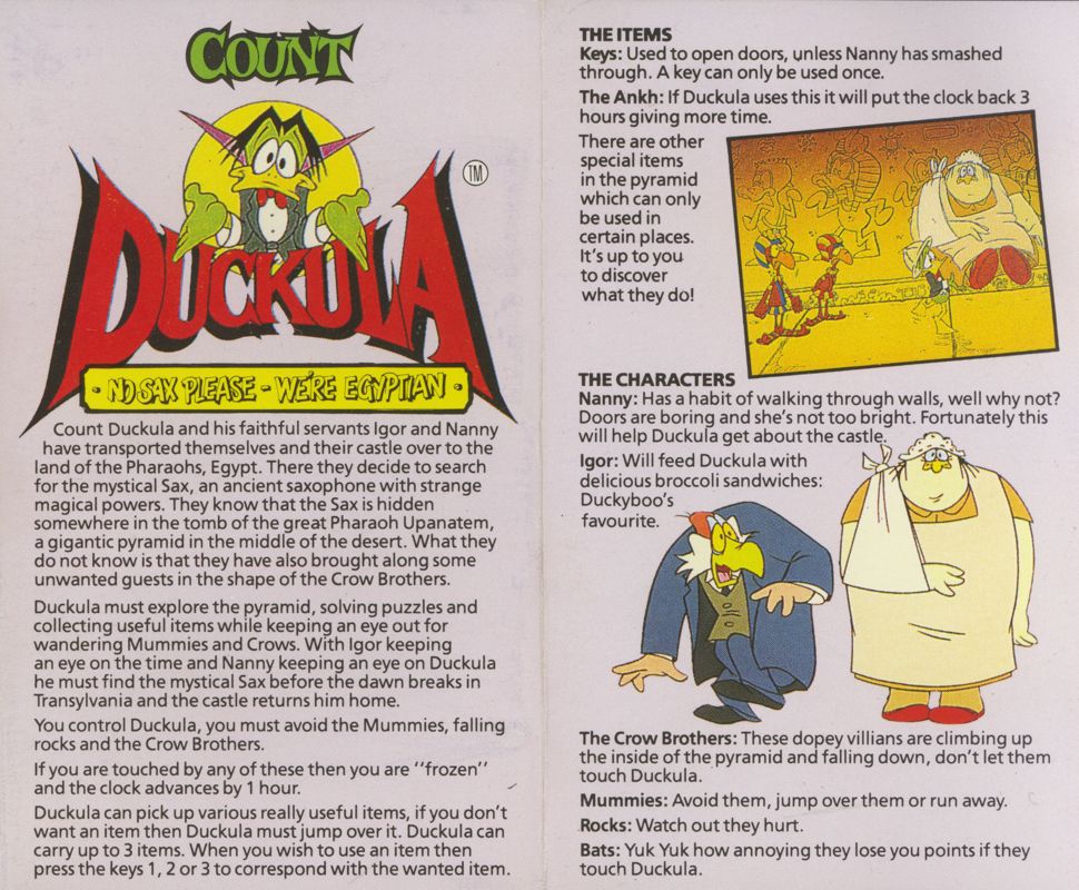 Manual for Count Duckula in No Sax Please - We're Egyptian (ZX Spectrum)