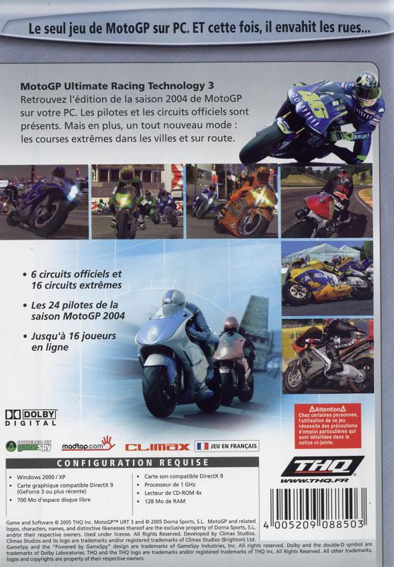 Back Cover for MotoGP: Ultimate Racing Technology 3 (Windows) (THQ Classic release)