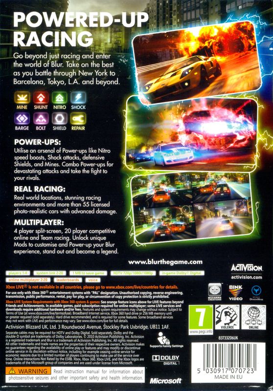 Back Cover for Blur (Xbox 360)