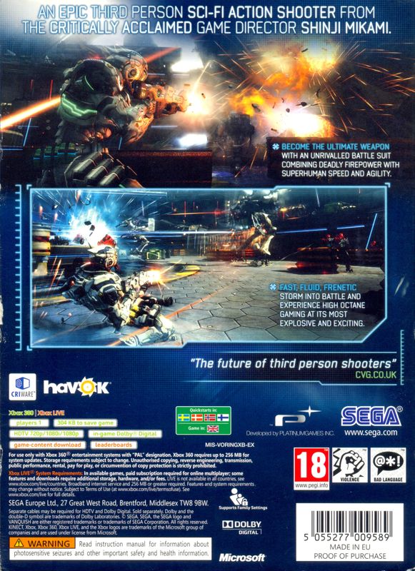 Back Cover for Vanquish (Xbox 360) (Lenticular sleeve)