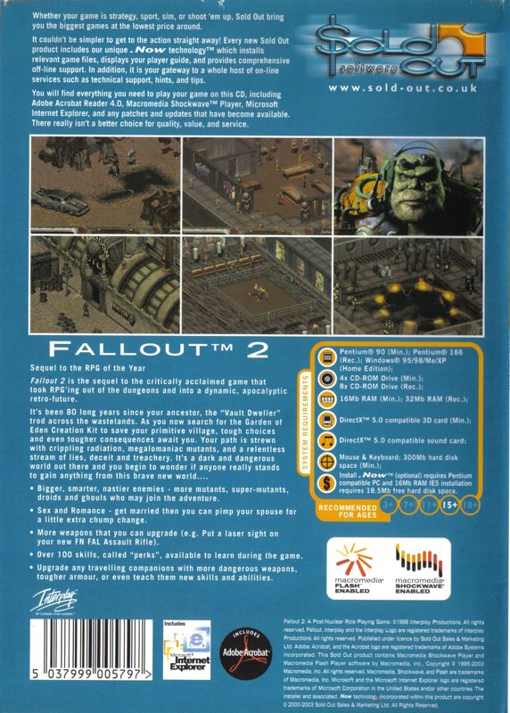 Back Cover for Fallout 2 (Windows) (Sold Out Software release)