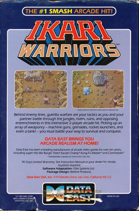 Back Cover for Ikari Warriors (Commodore 64) (Alternate stickers)