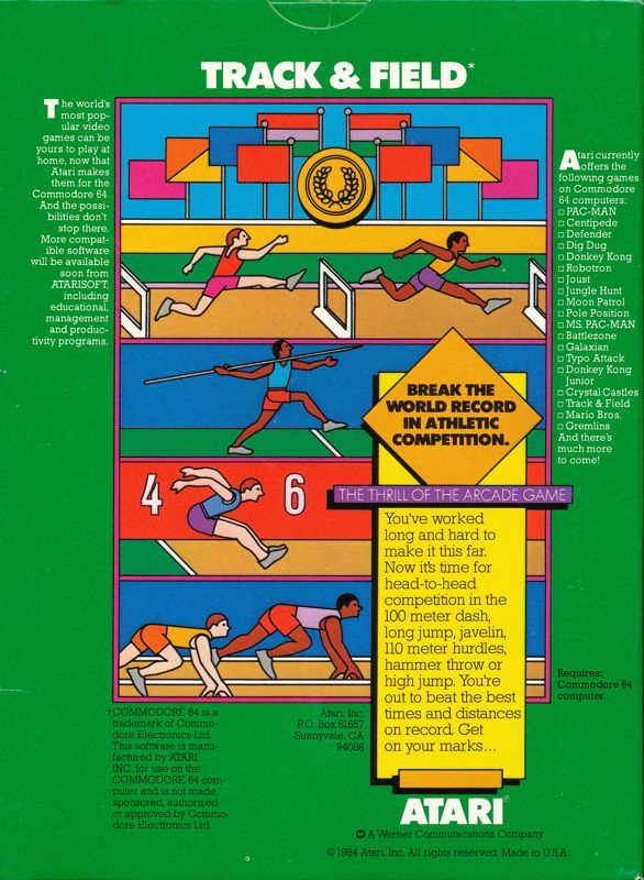 Back Cover for Track & Field (Commodore 64)