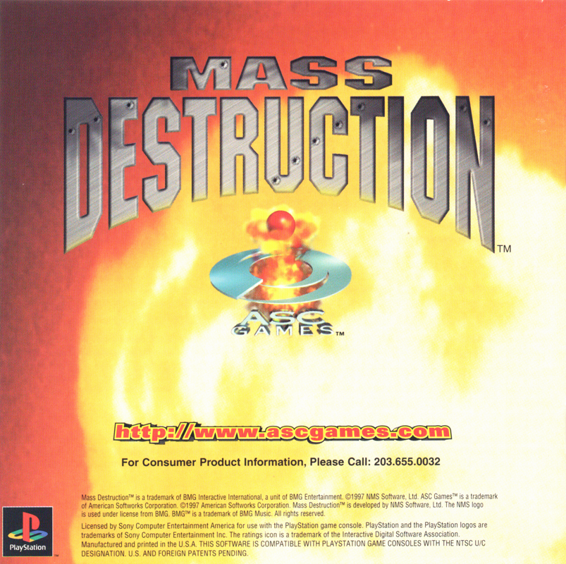 Inside Cover for Mass Destruction (PlayStation): Front Reverse