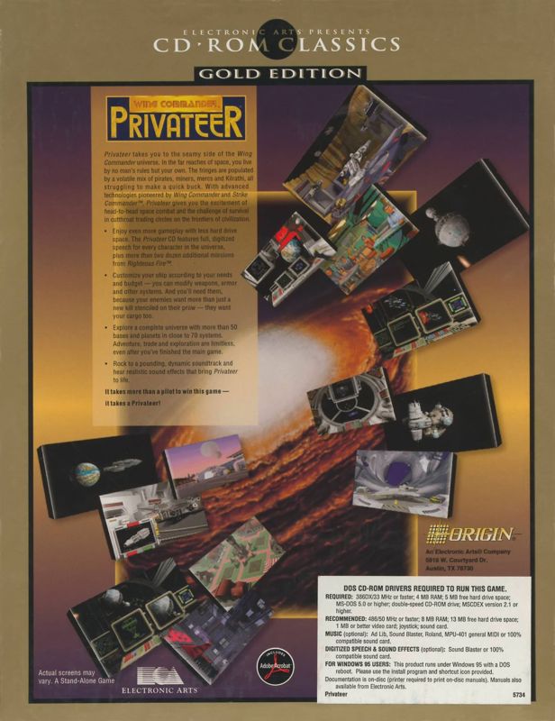 Back Cover for Wing Commander: Privateer - CD-ROM Edition (DOS) (EA CD-ROM Classics (Gold Edition) release with instant rebate offer)