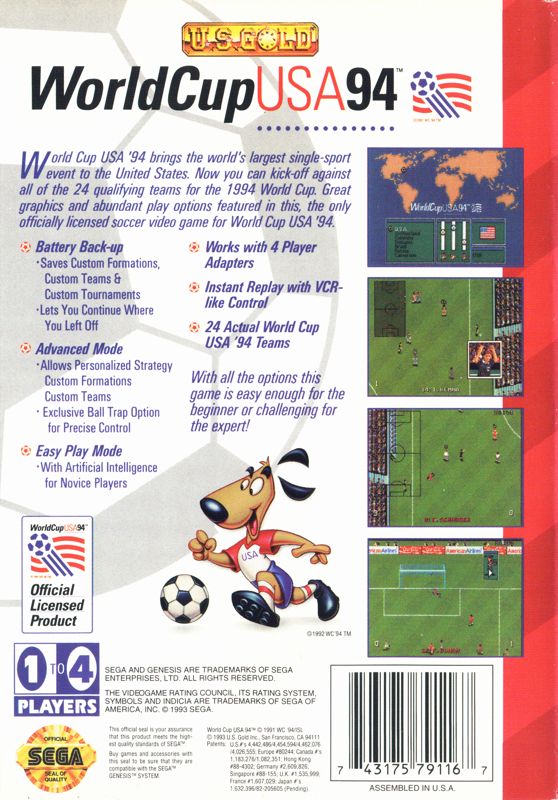 Back Cover for World Cup USA 94 (Genesis)