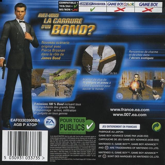 Back Cover for 007: Nightfire (Game Boy Advance)
