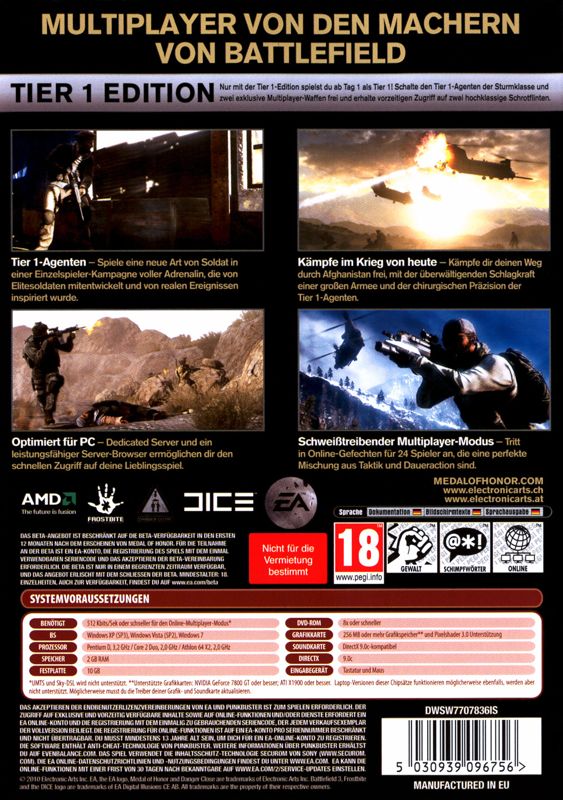 Back Cover for Medal of Honor (Tier 1 Edition) (Windows)