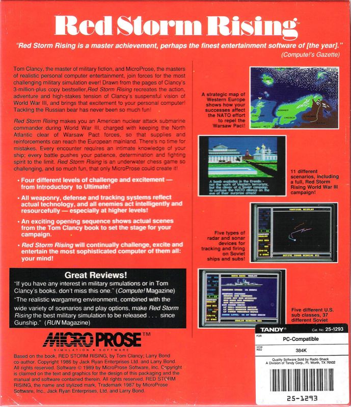 Back Cover for Red Storm Rising (DOS) (Dual Media release (Version 443.01))