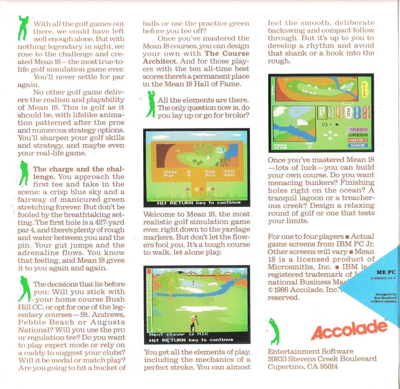 Back Cover for Mean 18 (DOS) (Includes Famous Course add-on)