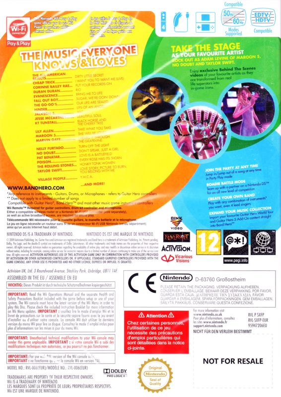 Back Cover for Band Hero (Wii) (Bundled with Band Hero Complete Band Pack)