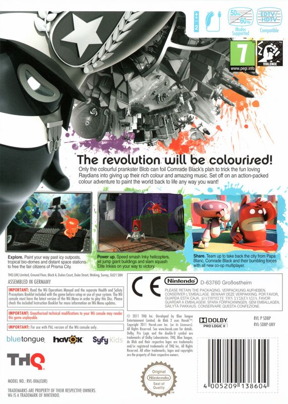 Back Cover for de Blob 2 (Wii)