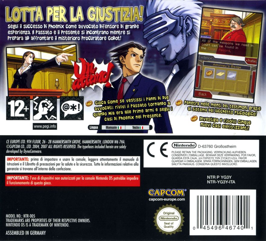 Back Cover for Phoenix Wright: Ace Attorney - Trials and Tribulations (Nintendo DS)