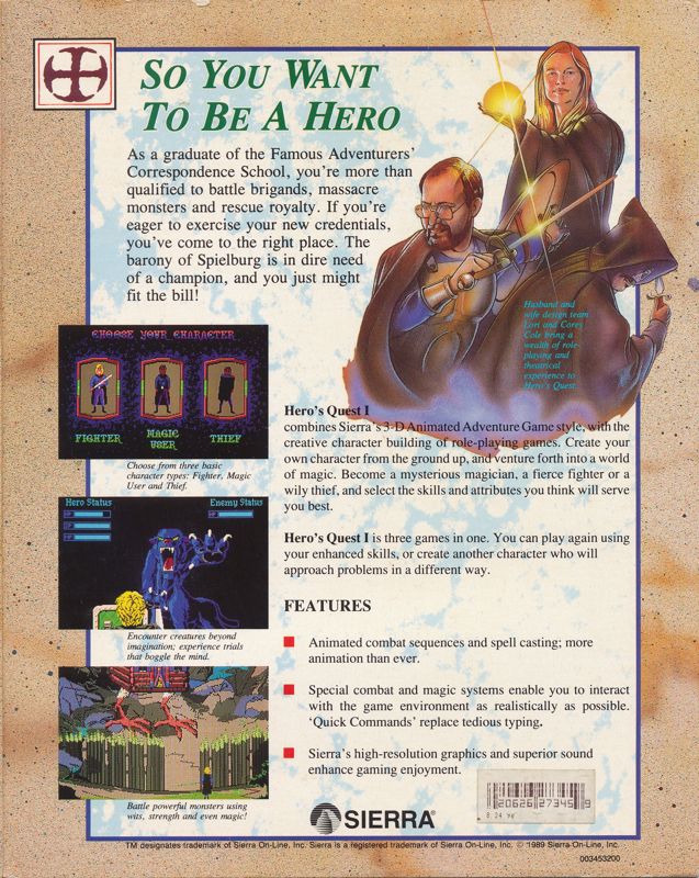 Back Cover for Hero's Quest: So You Want to Be a Hero (Amiga)