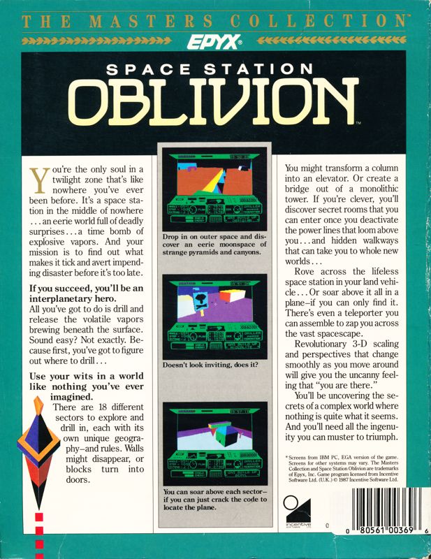 Back Cover for Space Station Oblivion (DOS)