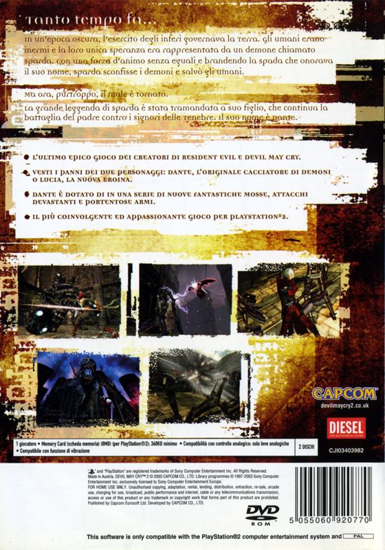 Back Cover for Devil May Cry 2 (PlayStation 2)