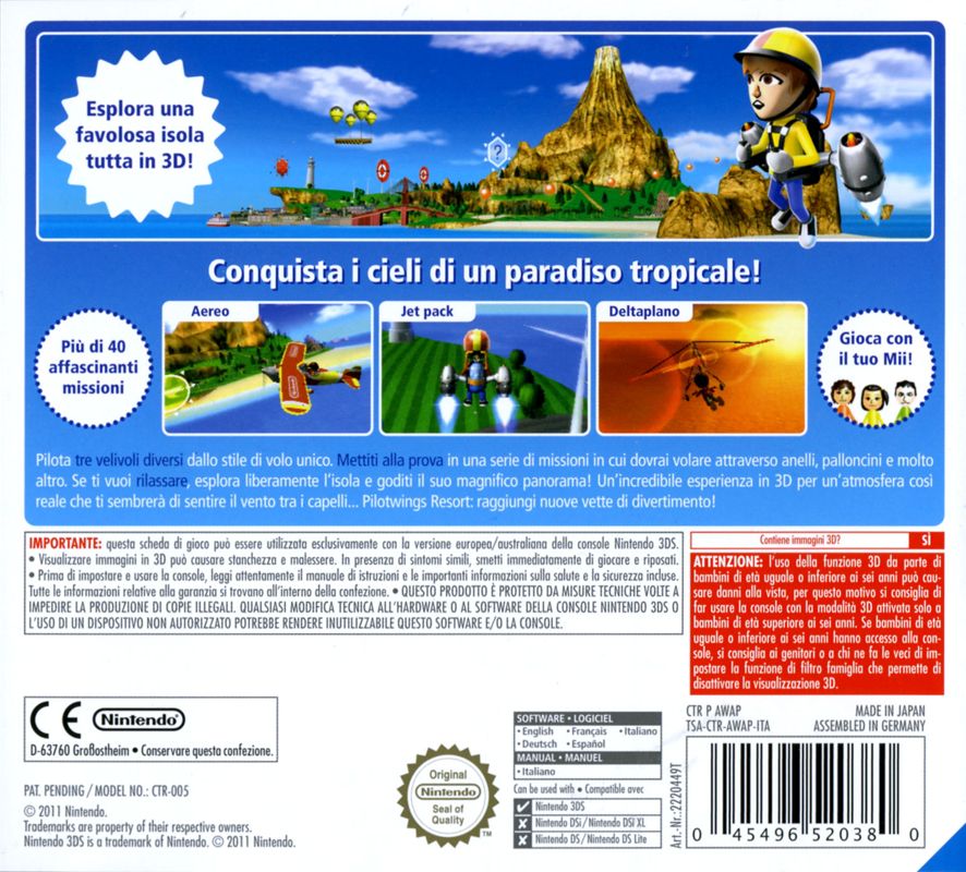 Back Cover for Pilotwings Resort (Nintendo 3DS)