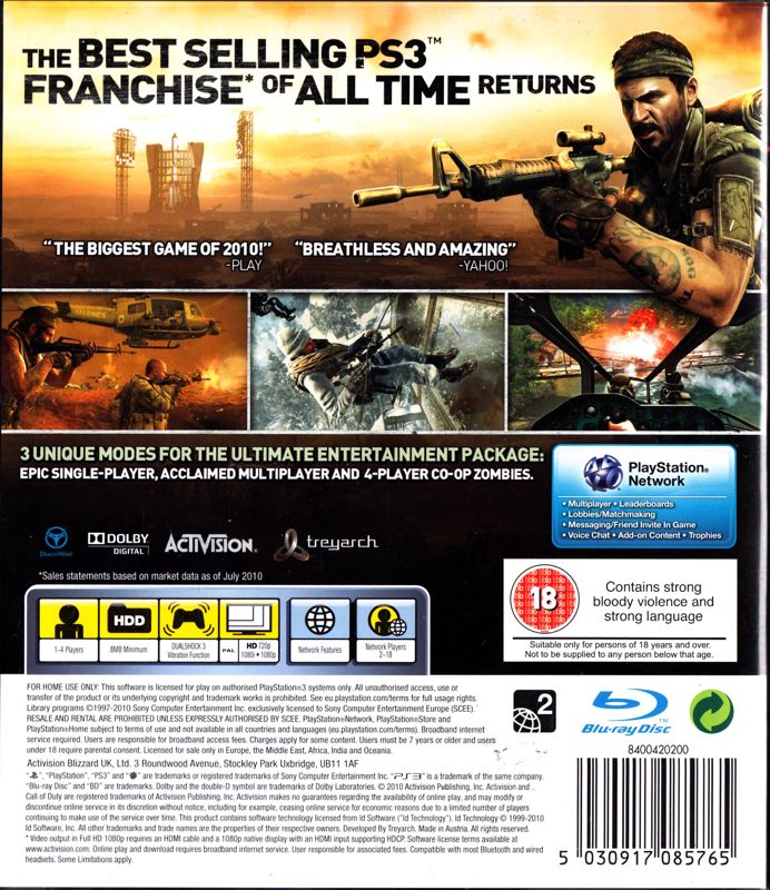 Back Cover for Call of Duty: Black Ops (PlayStation 3)