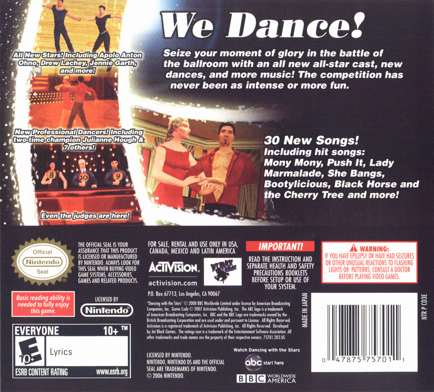 Back Cover for Dancing with the Stars: We Dance! (Nintendo DS)