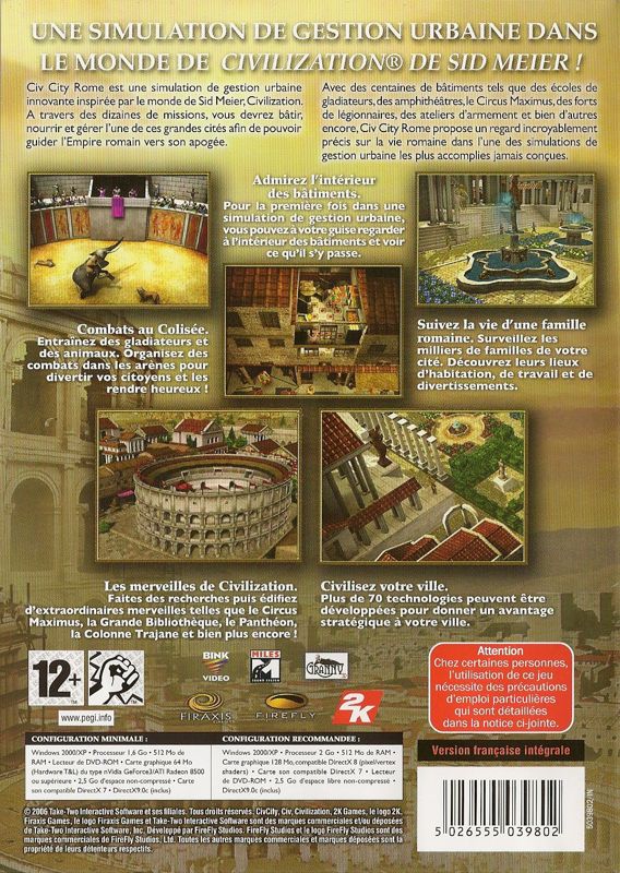 Back Cover for CivCity: Rome (Windows)