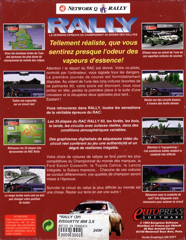 Back Cover for Network Q RAC Rally (DOS)