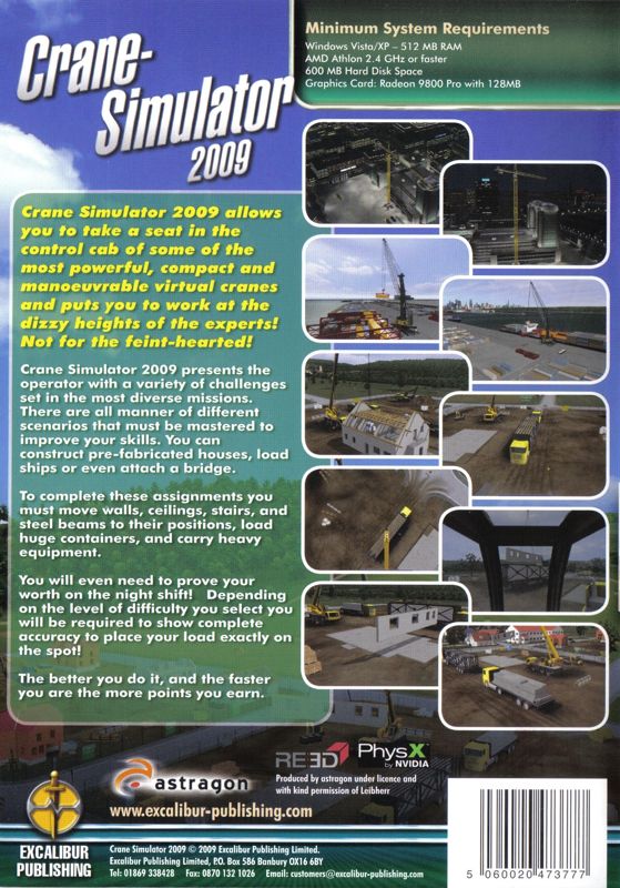 Back Cover for Crane Simulator 2009 (Windows)
