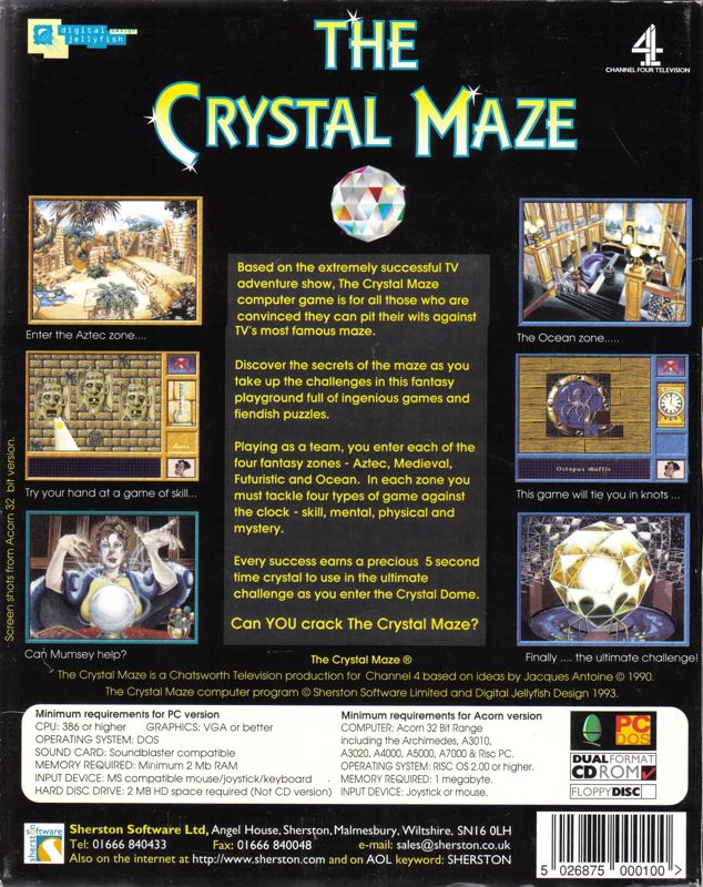 Back Cover for The Crystal Maze (Acorn 32-bit and DOS) (DOS / ACORN Dual format release)