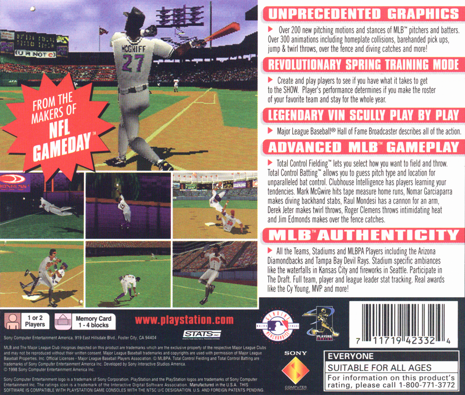Back Cover for MLB 99 (PlayStation)