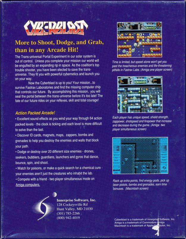 Back Cover for Cyberblast (Amiga)