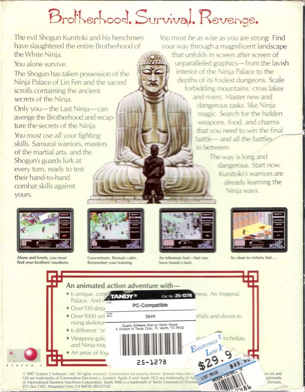 Back Cover for The Last Ninja (DOS) (Dual Media release)