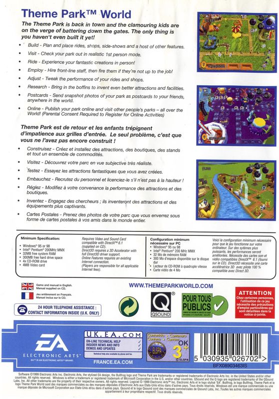 Back Cover for Sim Theme Park (Windows) (EA Classics release (2000))