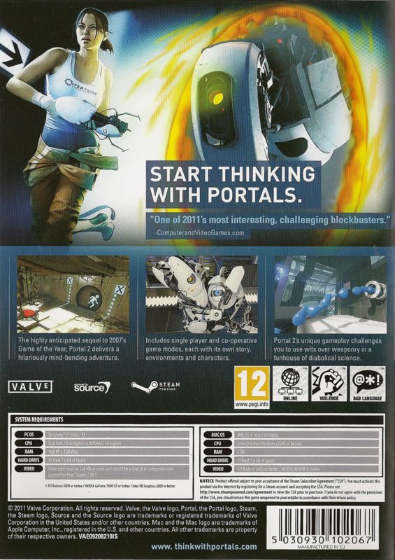 Back Cover for Portal 2 (Macintosh and Windows)