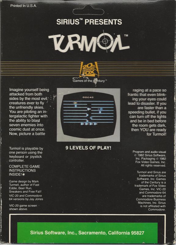 Back Cover for Turmoil (VIC-20)