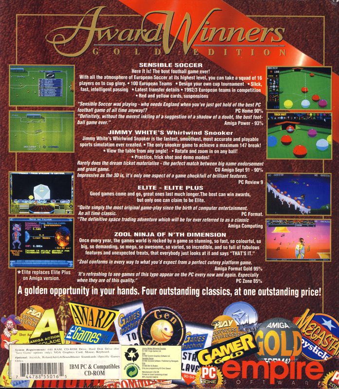 Back Cover for Award Winners: Gold Edition (DOS)