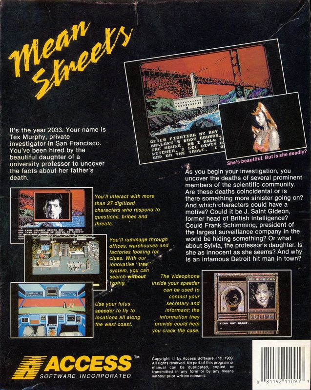 Back Cover for Mean Streets (Commodore 64)