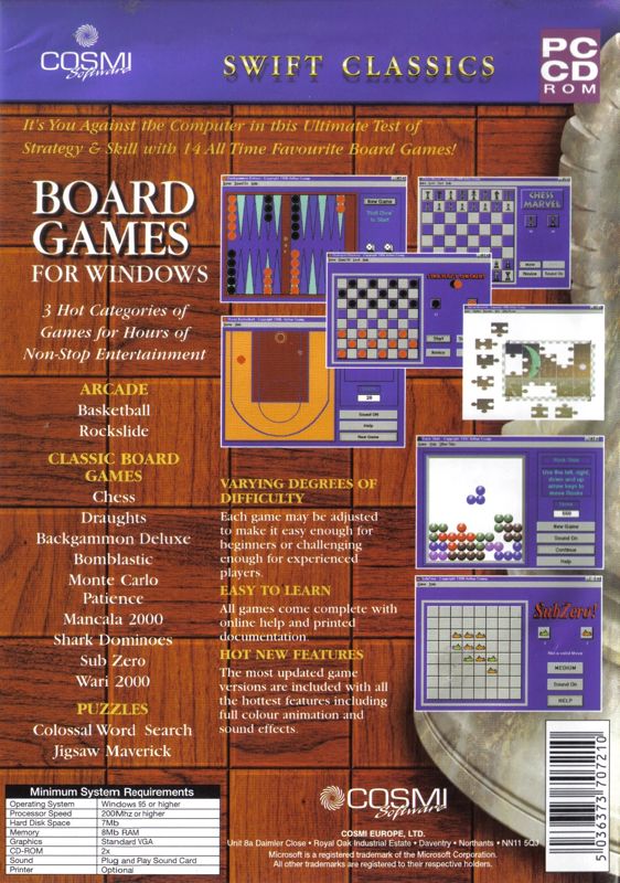 Back Cover for Swift Classics Board Games (Windows)