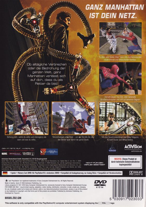 Back Cover for Spider-Man 2 (PlayStation 2)