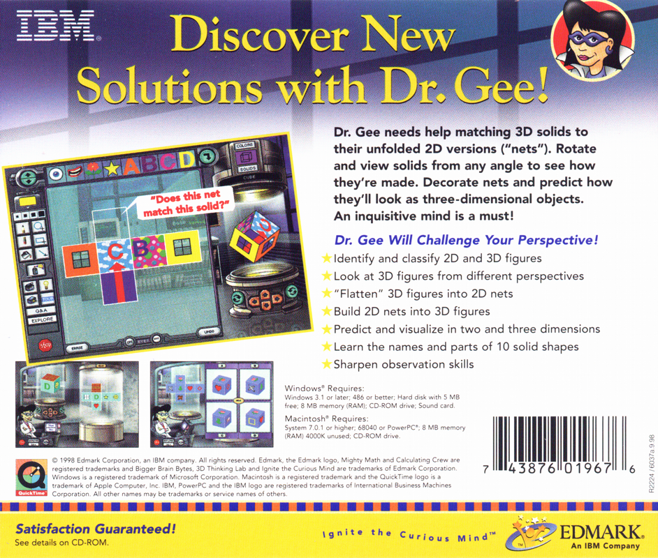 Back Cover for 3D Thinking Lab (Macintosh and Windows 16-bit)