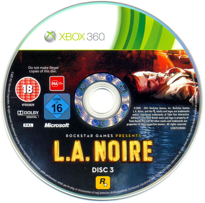 Media for L.A. Noire (Xbox 360) (includes vouchers for "A Slip of the Tongue" (DLC) and the soundtrack): Disc 3