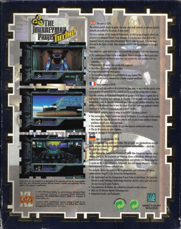 Back Cover for The Journeyman Project: Turbo! (Windows 3.x) (Kixx XL release)