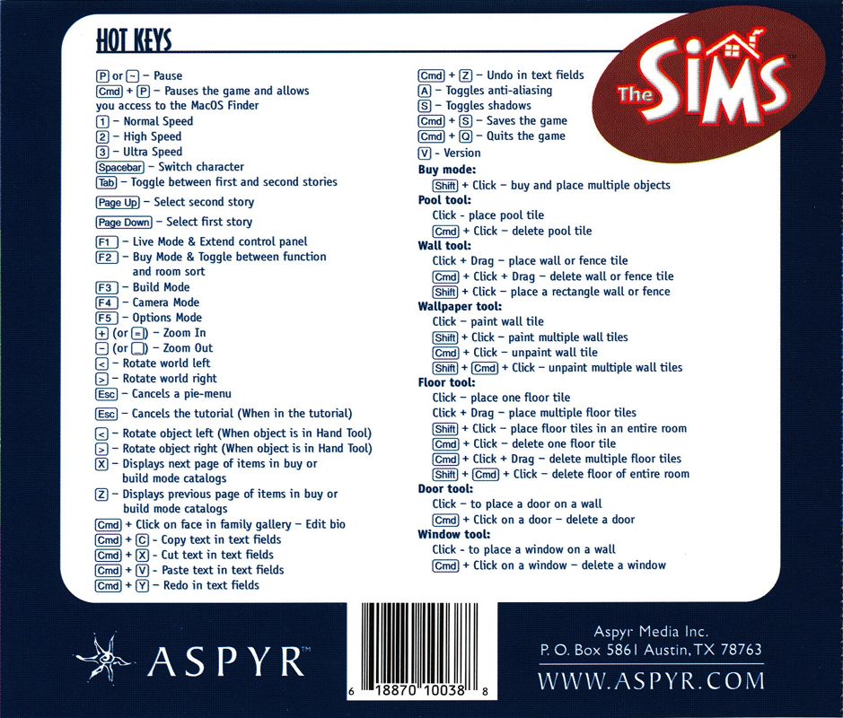 Other for The Sims (Macintosh): Jewel Case Rear