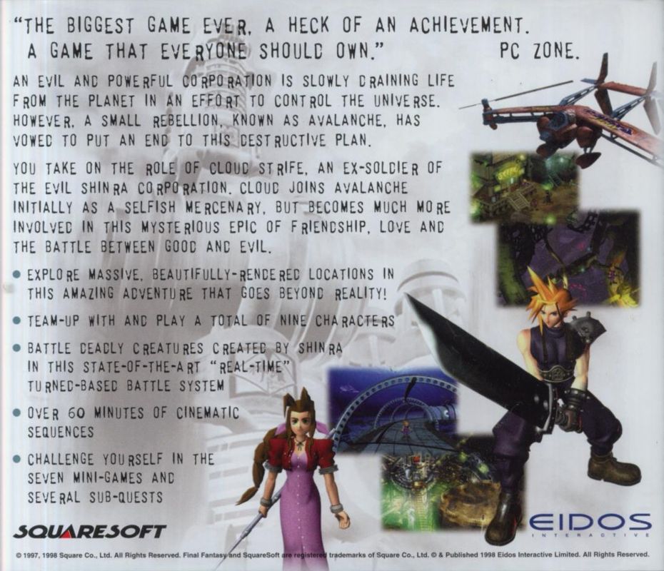 Other for Final Fantasy VII (Windows): Jewel Case - Back