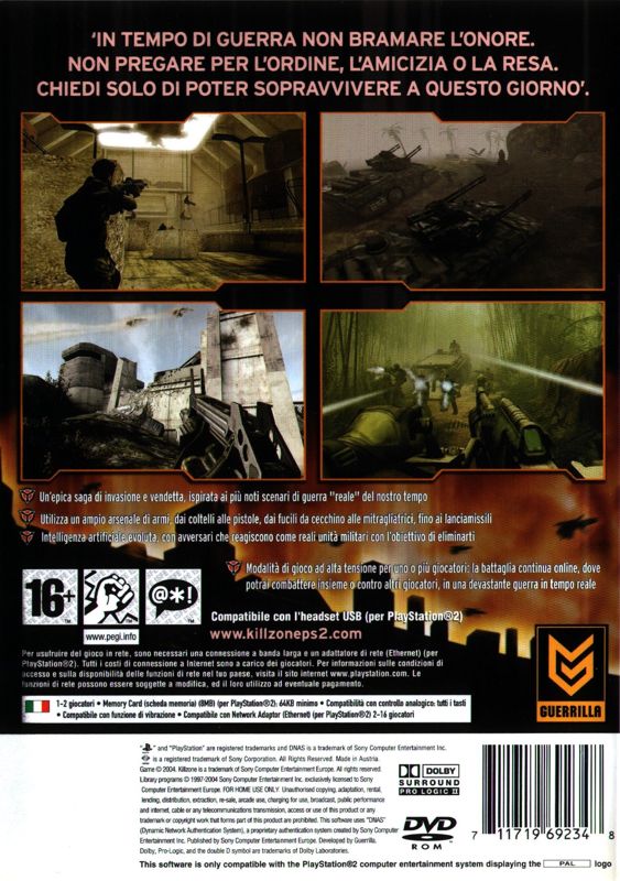 Back Cover for Killzone (PlayStation 2)