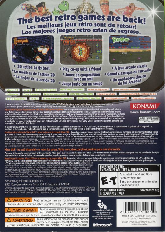 Back Cover for Konami Classics Vol. 1 (Xbox 360)