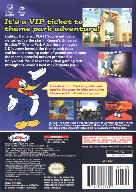 Back Cover for Universal Studios Theme Parks Adventure (GameCube)