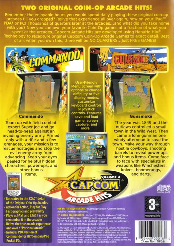 Back Cover for Capcom Arcade Hits Volume 3 (Windows)
