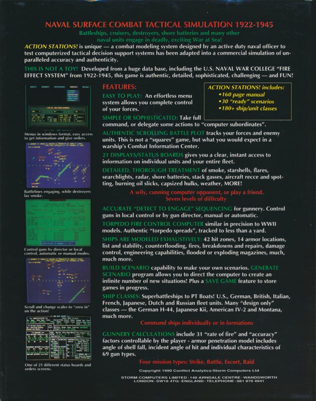 Back Cover for Action Stations! (DOS)