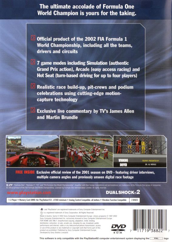 Back Cover for Formula One 2002 (PlayStation 2)